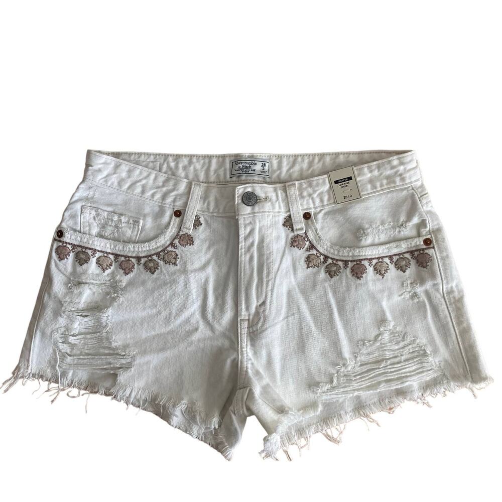 Abercrombie & Fitch y2k Harper Low Rise Embroidered Short Cream 2/26